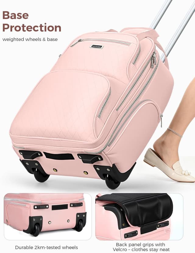 Detalle 2 de Ponhog sac à dos à roulettes pour femme avec compartiment ordinateur 15,6" et 30 L (rose)