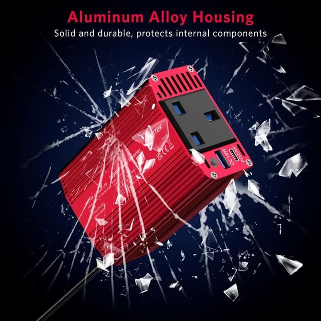 Detalle 2 de BESTEK Power Inverter 12V to 240V 300W with PD20W USB-C, QC18W USB-A & 3-Pin Socket