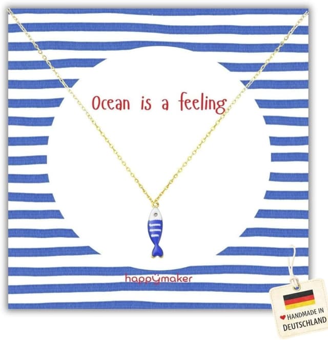 Detalle de happymaker Edelstahlkette Damen Gold mit Fisch- oder Krebs-Anhänger (18k vergoldet), größenverstellbar & wasserfest