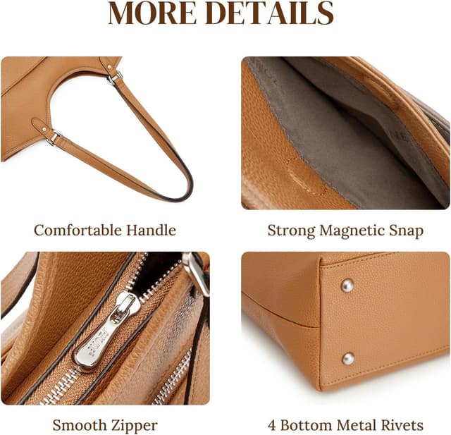 Thumbnail 6 de S-ZONE genuine leather tote bag for women with zipper – work, travel & shoulder carry