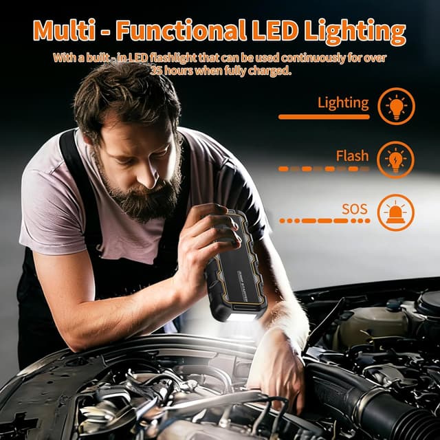 Detalle de Booster Avviamento Auto 7000A 12V (power bank e torcia LED) per batterie scariche