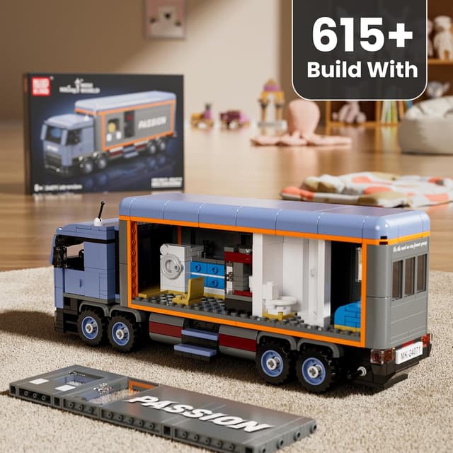 Detalle 2 de Mould King 24071 Klemmbausteine LKW-Modellbausatz (615 Teile) – Container/LKW-Wohnmobil als MOC-Sammelmodell