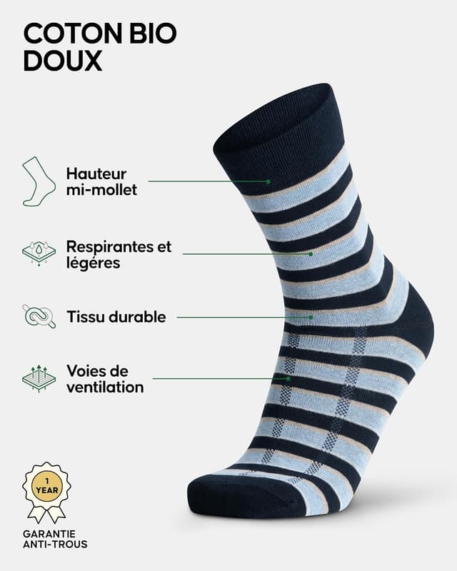 Detalle 2 de DANISH ENDURANCE Chaussettes en coton premium respirantes (6 paires) pour homme, femme et unisexe