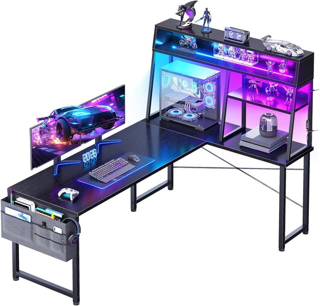 Detalle de Coleshome Escritorio Gaming en L 130x100 con LED