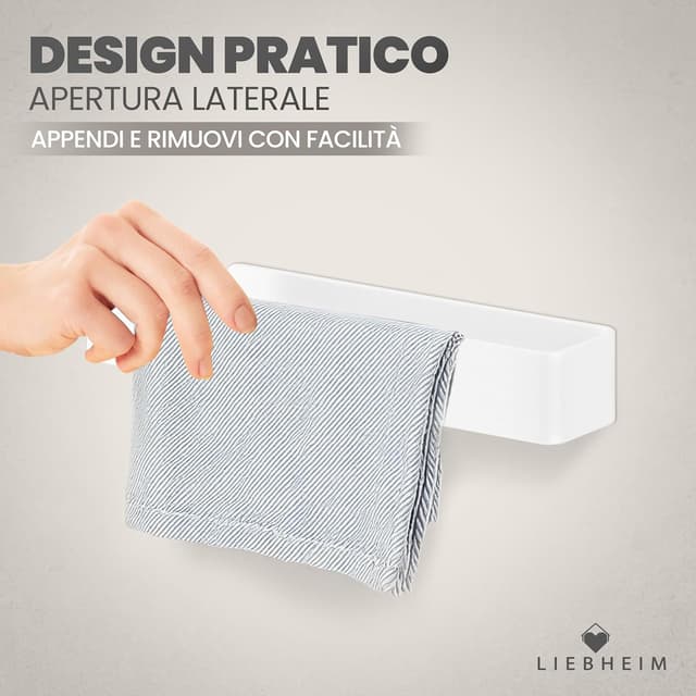 Detalle de LIEBHEIM Porta Asciugamani adesivo da parete in alluminio bianco (22 cm) – senza forare