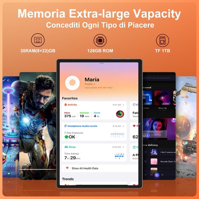 Detalle 2 de Dghrti Tablet Android 15 10,1" IPS HD, 30 GB RAM e 128 GB + 1 TB TF, Wi‑Fi 6 e fotocamere 5/8 MP (grigio)