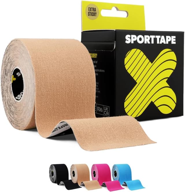 Detalle de SPORTTAPE Original Kinesiology Tape 5cm x 5m (Beige) – hypoallergenic, waterproof physio tape roll