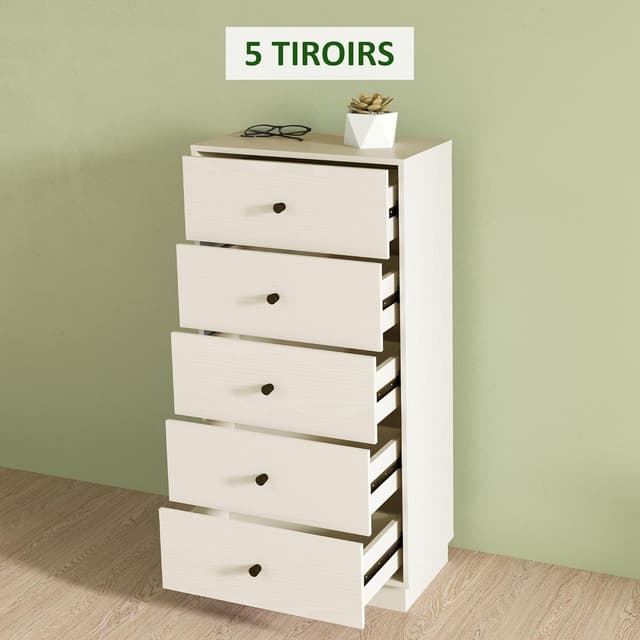 Detalle 2 de HOMCOM commode 5 tiroirs 47 x 29 x 95 cm