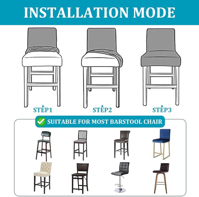 Detalle de Jaotto Stuhlhussen 4er-Set für Barhocker – Stretch-Futter abnehmbar, waschbar (schwarz)