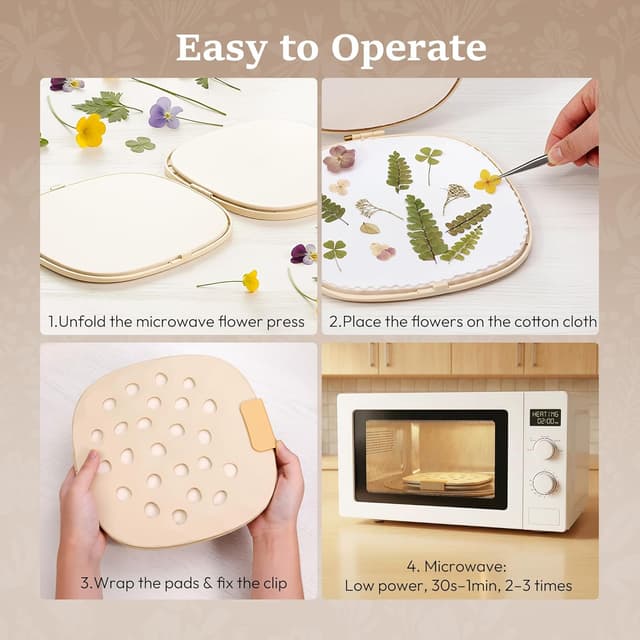 Detalle de Aboofx Mikrowellen-Blumenpresse (22,9 x 22,9 cm) – Schnell-Trocknung für Blumen, Kräuter & Blätter