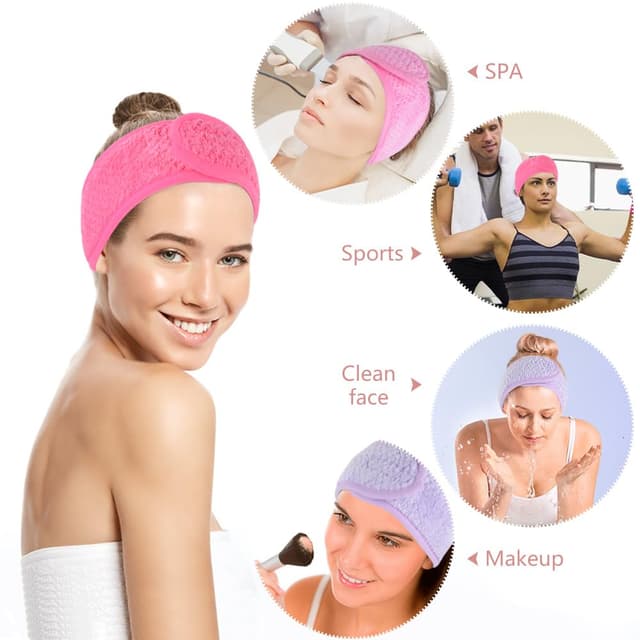 Detalle 2 de KinHwa Kosmetik Stirnband aus Frottee mit 2 Spa-Armbändern (3er-Pack, darkgray) – Haarschutzband mit Klettverschluss