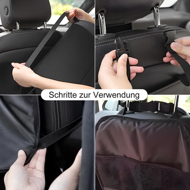 Detalle de Ulanox 2er-Set Rückenlehnenschutz fürs Auto mit Kick-Matte und Netztaschen (68 x 43 cm) – Kindersitz-Organizer
