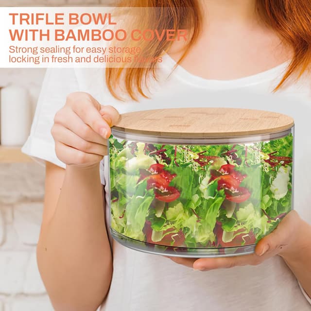 Detalle 2 de Prikoi 155oz Large Trifle Bowl with Lid (Clear Glass, Modern Design) — 2025 Thickened Version