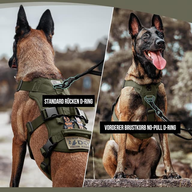 Detalle de OneTigris Hundegeschirr T-Bone mit 2 Griffen – taktisches Brustgeschirr in Grün (L)