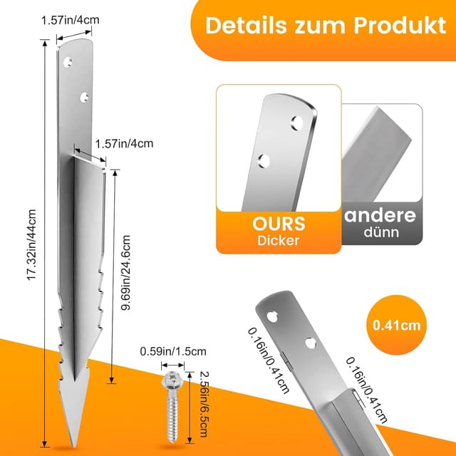 Detalle de SCHINTILLO 4er-Pack Erdanker für Schaukel & Spielgeräte – feuerverzinkt, zum Einschlagen