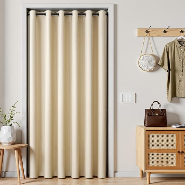 Detalle de Rideau occultant thermique MRTREES 200 x 240 cm beige opaque avec œillets