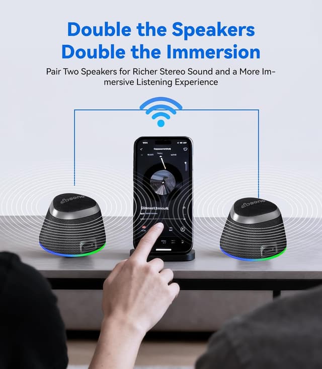 Thumbnail 6 de Portable Speaker Phone Stand Gifts 2-in-1 Magnetic Bluetooth Speakers with Phone Stand, IPX5 Waterproof, 9 Light Modes, TWS (Black)