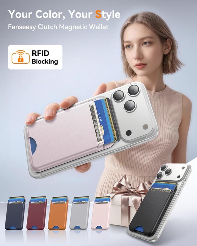 Detalle 2 de Fanseesy MagSafe Wallet (5 Card Holder) slim magnetic leather wallet with 1 card slot and cash slot – Pink