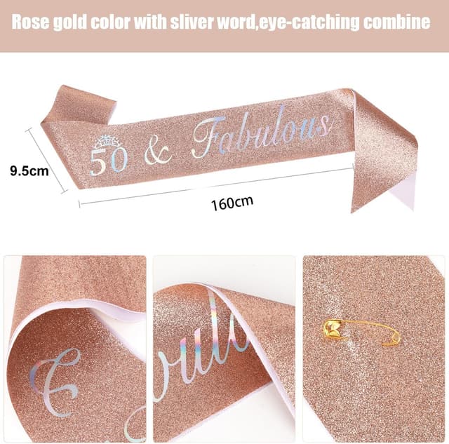 Thumbnail 2 de 50th Birthday Rose Gold Sash & Headband