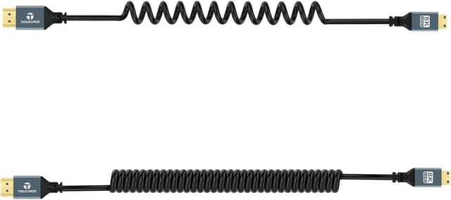 Detalle de Thsucords Spiralkabel 8K Mini‑HDMI auf HDMI (90° links) – 1 m, unterstützt bis 8K@60 Hz