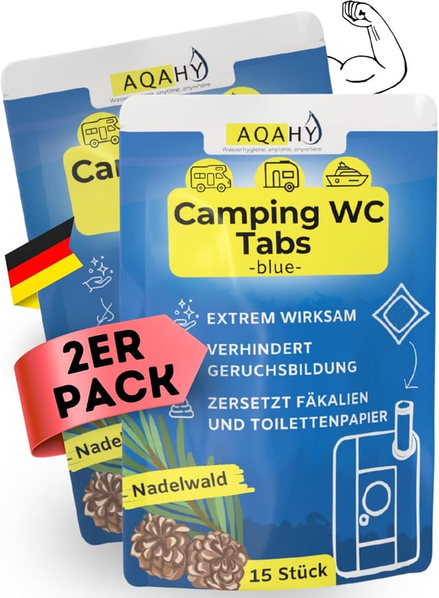 Detalle de AQAHY Camping-Toiletten Zusatz Tabs „blue extra stark“ (Nadelwald) – gegen Gerüche für Chemietoilette