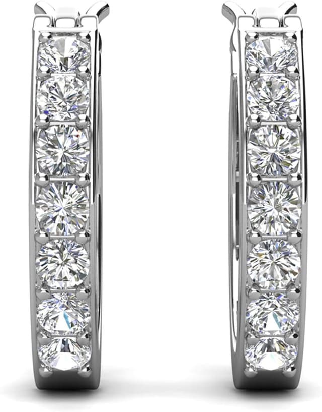 Detalle de Hoop Loop Earrings in 18K White Gold with Sparkling Crystal & Gift Box