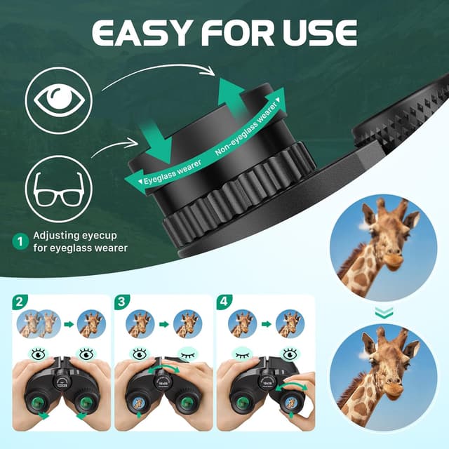 Detalle de Kylietech Kompakt Fernglas 12x25 – leichtes Fernglas mit FMC-Multi-Coating und BAK-4 Prismen