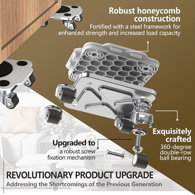 Detalle de ONEON Furniture Mover Pro Set (4 Dollies + 1 Lifter) with TPE Wheels