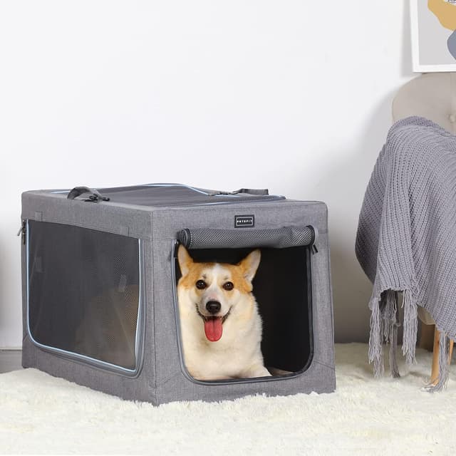 Detalle de Petsfit Hundebox faltbar für Zuhause & Transport – verstellbares Design mit reißfesten Netzfenstern