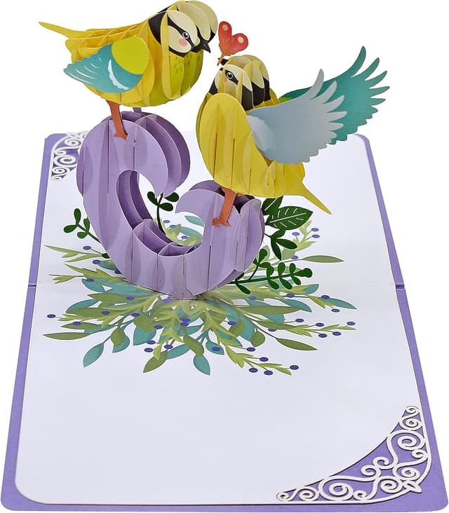 Detalle de CUT POPUP.COM CUTPOPUP Finkenpaar 3D-Jahrestagskarte „Liebe“ – Popup-Karte für Hochzeitstag & Geburtstag