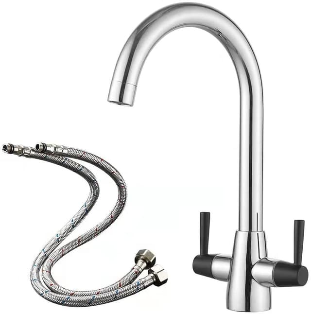 Thumbnail 6 de Heable dual lever kitchen mixer tap with swivel spout, brushed nickel finish