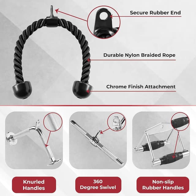 Detalle 2 de Yes4All cavo per tricipiti 68,6 & 91,4 cm con corde e barre (4 colori), sistema di pulegge e moschettone