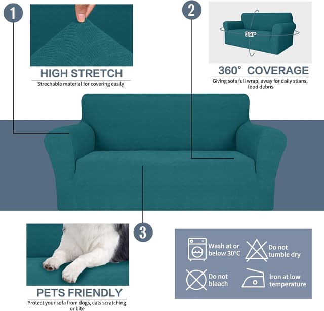 Detalle de Ystyle housse de canapé extensible 2 places universelle avec accoudoirs, motif géométrique vert foncé