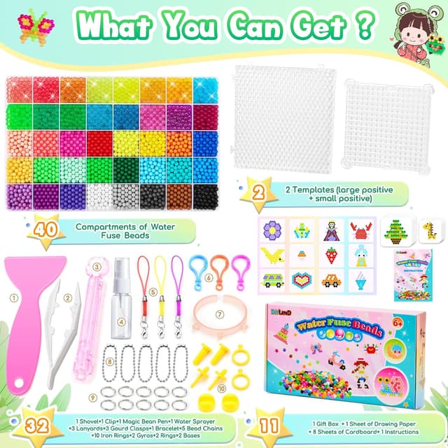 Detalle 2 de DIYLAND Wasserperlen Nachfüll Starterset (5 mm) mit Sprühzerstäuber, 40 Farben und Geschenkbox