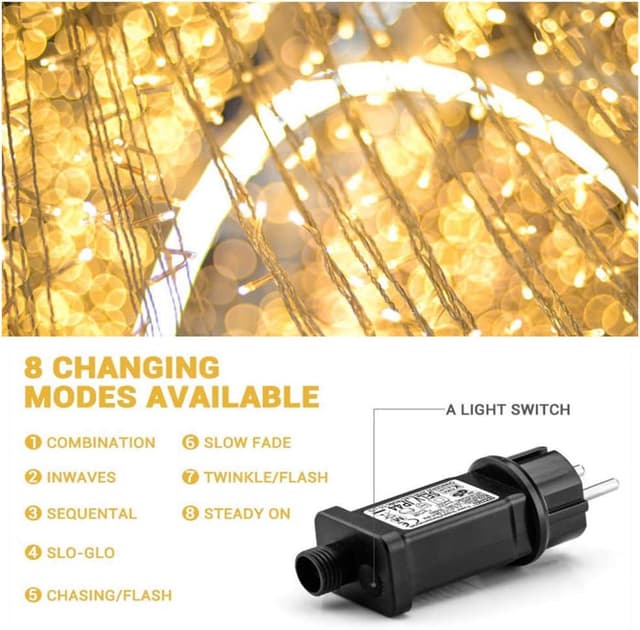 Detalle 2 de Elegear Luces Navidad Exterior 🎄 Guirnaldas 100M Impermeables 8 Modos