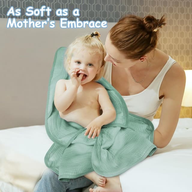 Detalle 2 de Aolso accappatoio neonato con cappuccio 80x80 cm in crêpe, asciugamano super assorbente verde