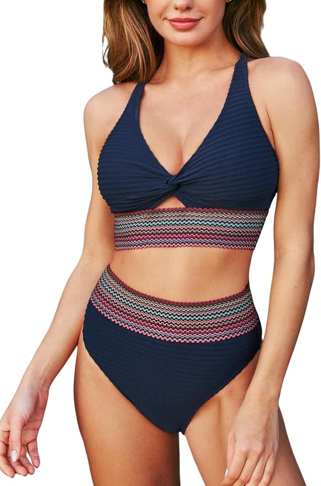 Detalle de CUPSHE ensemble bikini deux pièces taille haute à col en V et trou de serrure