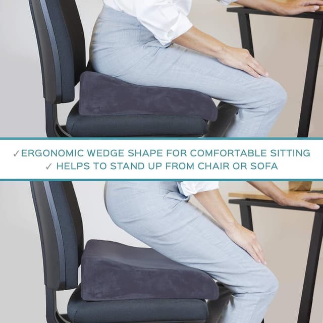 Detalle 2 de bonmedico Cuscino per Sedia Supporto Schiena ergonomico a cuneo (grigio) con antiscivolo e maniglia