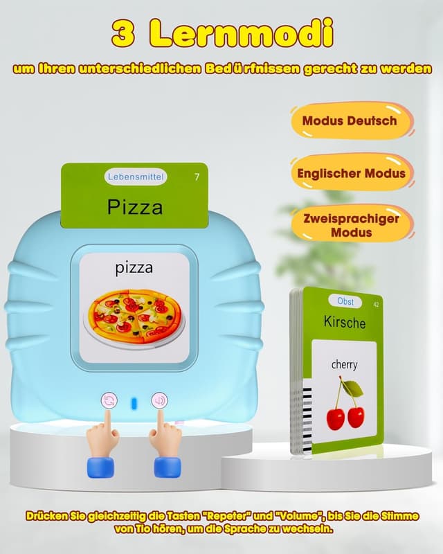 Detalle de Sprechende Flash-Karten Standard Deutsch – 255 Karten mit 510 Wörtern (Lernspielzeug für 2–4 Jahre, Blau)