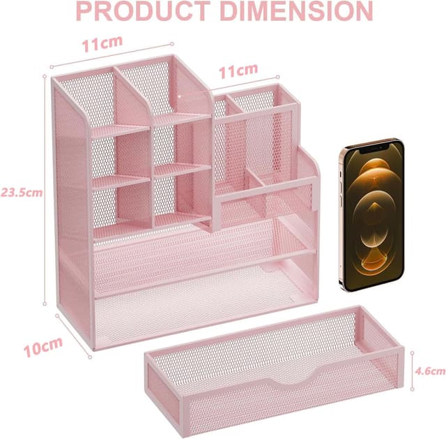 Detalle de Marbrasse Organizer Scrivania multifunzione in rete con scomparti basculanti e cassetto (rosa)