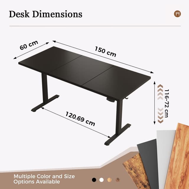 Detalle 2 de Klicelor Height-Adjustable Electric Sit-Stand Desk (150 x 60 cm) with 2 Memory Functions, Black