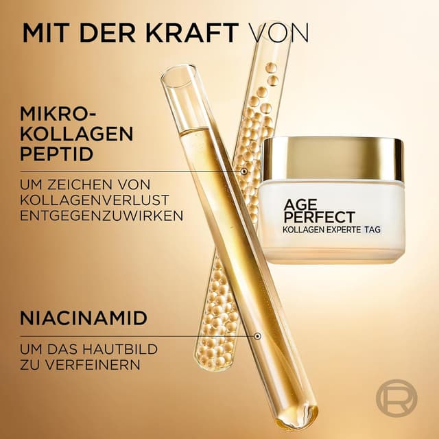 Detalle de L’Oréal Paris Age Perfect Kollagen Experte Gesichtspflegeset: Anti-Aging Tages- & Nachtcreme mit Kollagen-Peptid (2 x 50 ml)