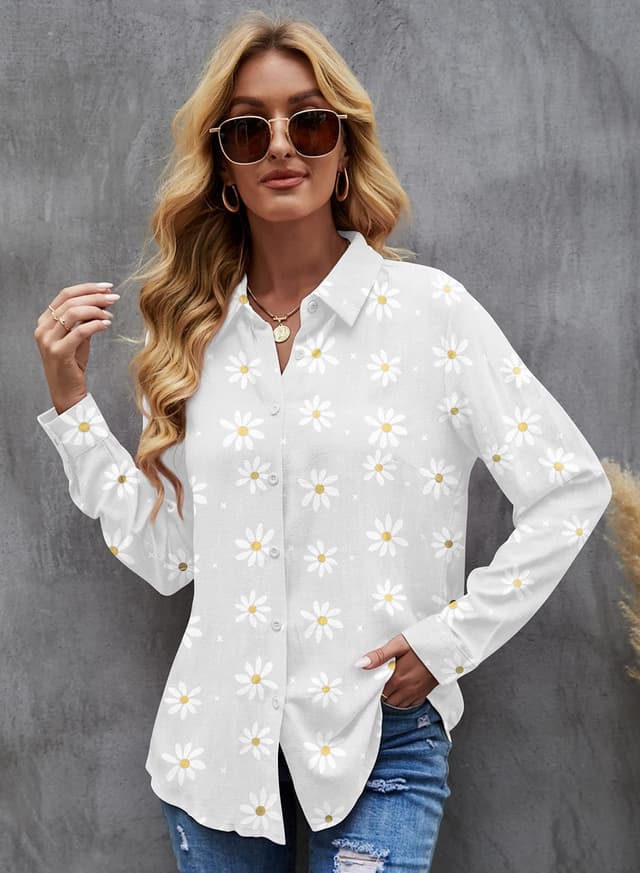 Detalle de Livonmone women’s casual long-sleeve V-neck button-down tunic blouse