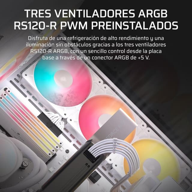 Detalle 2 de CORSAIR 3500X RS-R Caja PC semitorre blanca, 3 ventiladores