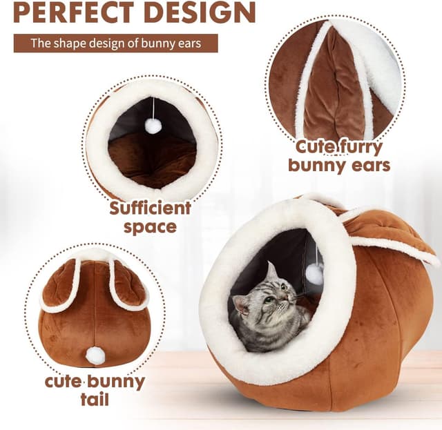 Detalle de Pinkgarden Cat Bed Indoor Cat House Tent Cave with Removable Washable Cushioned Pillow (Brown)