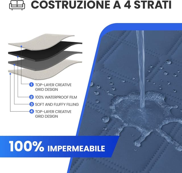 Detalle 2 de Ystyle Copridivano impermeabile angolare reversibile per divano 2 posti con penisola (L 210 cm) blu Berlino