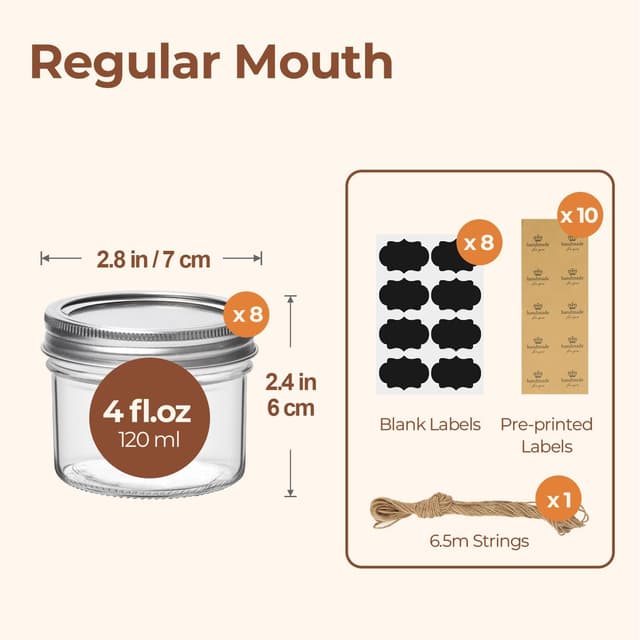 Detalle 2 de ComSaf Mini Mason Jars 4oz 🫙