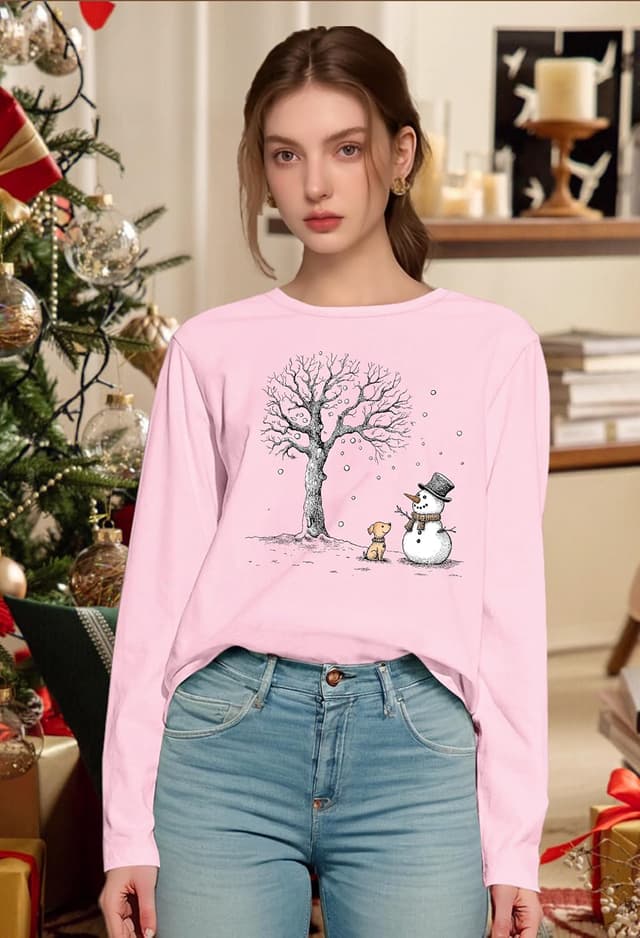Detalle de tiorhooe Christmas long sleeve shirt for women with cute snowman prints