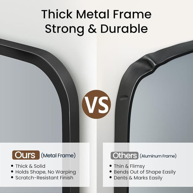 Detalle 2 de Pocetry 2-Pack 24x36 in Matte Black Bathroom Vanity Mirrors (HD Shatterproof Glass, Rustproof)