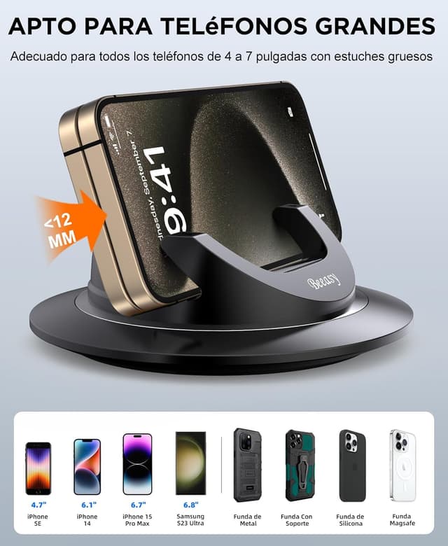 Thumbnail 5 de Beeasy Soporte Móvil Coche 360° 🛞 Antideslizante y Universal